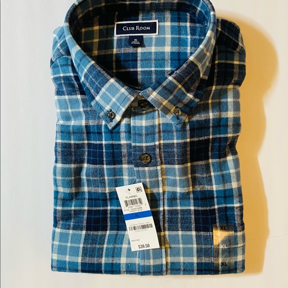 🆕NEW-MEN’S CLUB ROOM BY MACY’S FLANNEL BLUE AND WHITE PLAID BUTTON DOWN SHIRT. - Picture 11 of 16